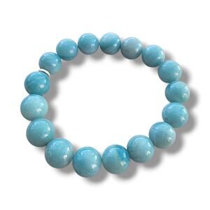 UTC HSN signed Silver 925 Amazonite Blue Stone Stretch Beaded Bracelet 7.25" New